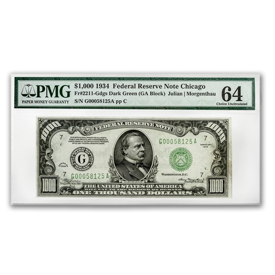 1934 (G-Chicago) $1,000 FRN CU-64 PMG 1934 (G-Chicago) $1,000 FRN CU-64 PMG