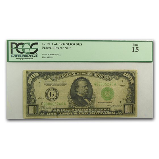 1934 (G-Chicago) $1,000 FRN Fine-15 PCGS 1934 (G-Chicago) $1,000 FRN Fine-15 PCGS