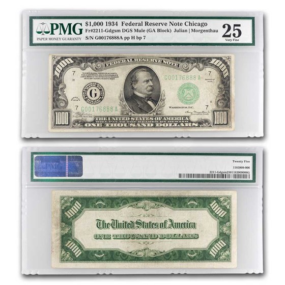 1934 (G-Chicago) $1,000 FRN VF-25 PMG (Fr#2211-G) 1934 (G-Chicago) $1,000 FRN VF-25 PMG (Fr#2211-G)