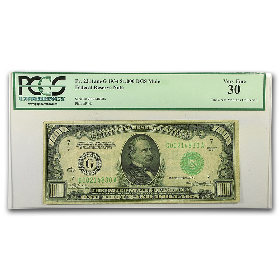 1934 (G-Chicago) $1,000 FRN VF-30 PCGS (Fr#2211-G) LGS