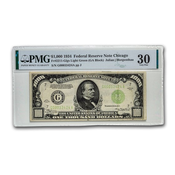 1934 (G-Chicago) $1,000 FRN VF-30 PMG (LGS) 1934 (G-Chicago) $1,000 FRN VF-30 PMG (LGS)
