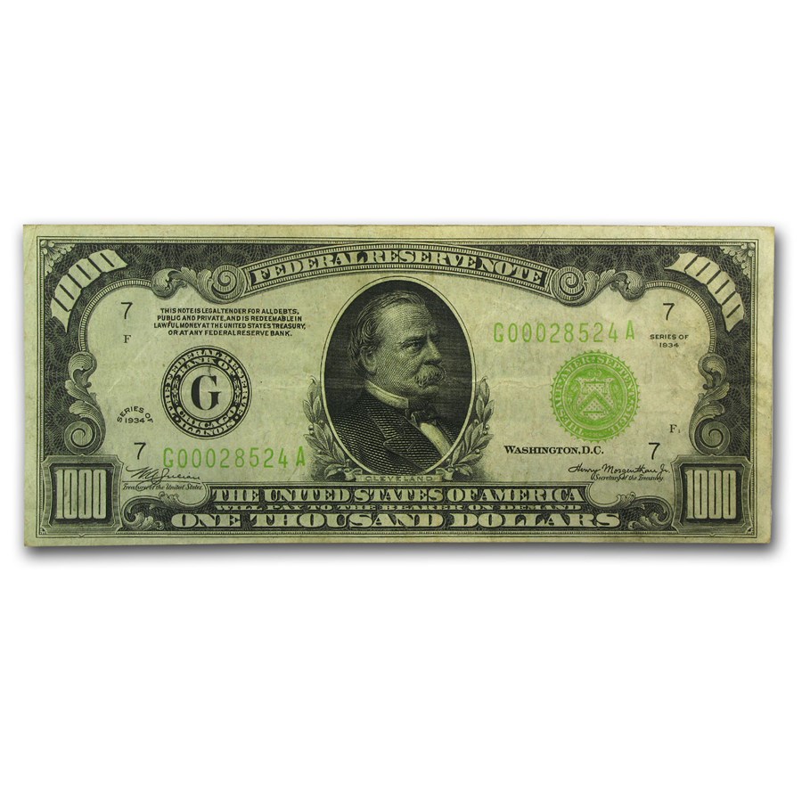 1934 (G-Chicago) $1,000 FRN VF (Fr#2211-G) LGS