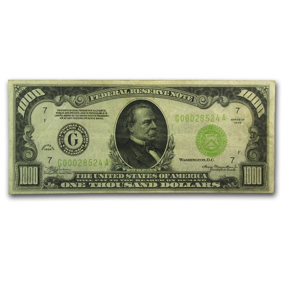 1934 (G-Chicago) $1,000 FRN VF (Fr#2211-G) LGS 1934 (G-Chicago) $1,000 FRN VF (Fr#2211-G) LGS
