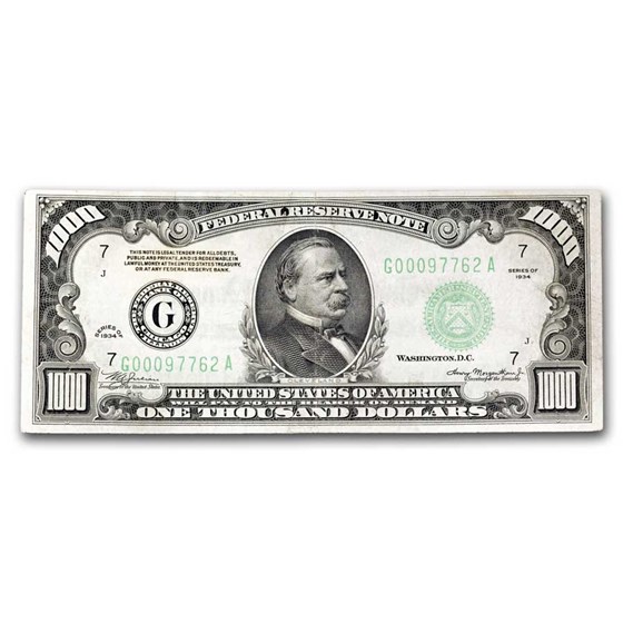 1934 (G-Chicago) $1,000 FRN VF+ (Fr#2211-G) 1934 (G-Chicago) $1,000 FRN VF+ (Fr#2211-G)