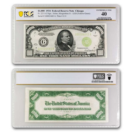 1934 (G-Chicago) $1,000 FRN XF-40 PCGS (Fr#2211-G) 1934 (G-Chicago) $1,000 FRN XF-40 PCGS (Fr#2211-G)
