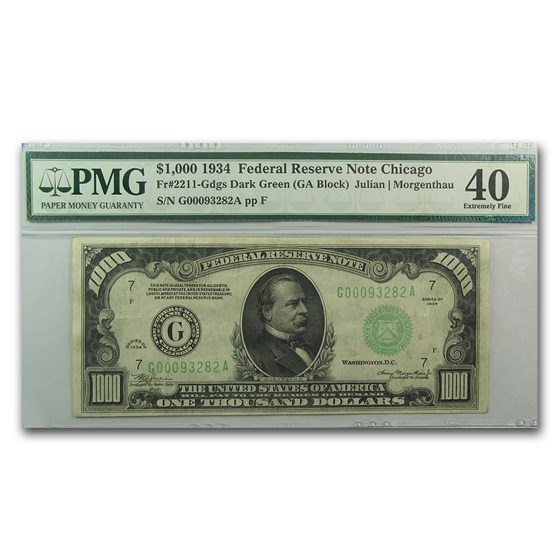 1934 (G-Chicago) $1,000 FRN XF-40 PMG (Fr#2211-G) 1934 (G-Chicago) $1,000 FRN XF-40 PMG (Fr#2211-G)