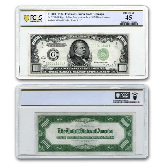 1934 (G-Chicago) $1,000 FRN XF-45 PCGS (Fr#2211-G) 1934 (G-Chicago) $1,000 FRN XF-45 PCGS (Fr#2211-G)