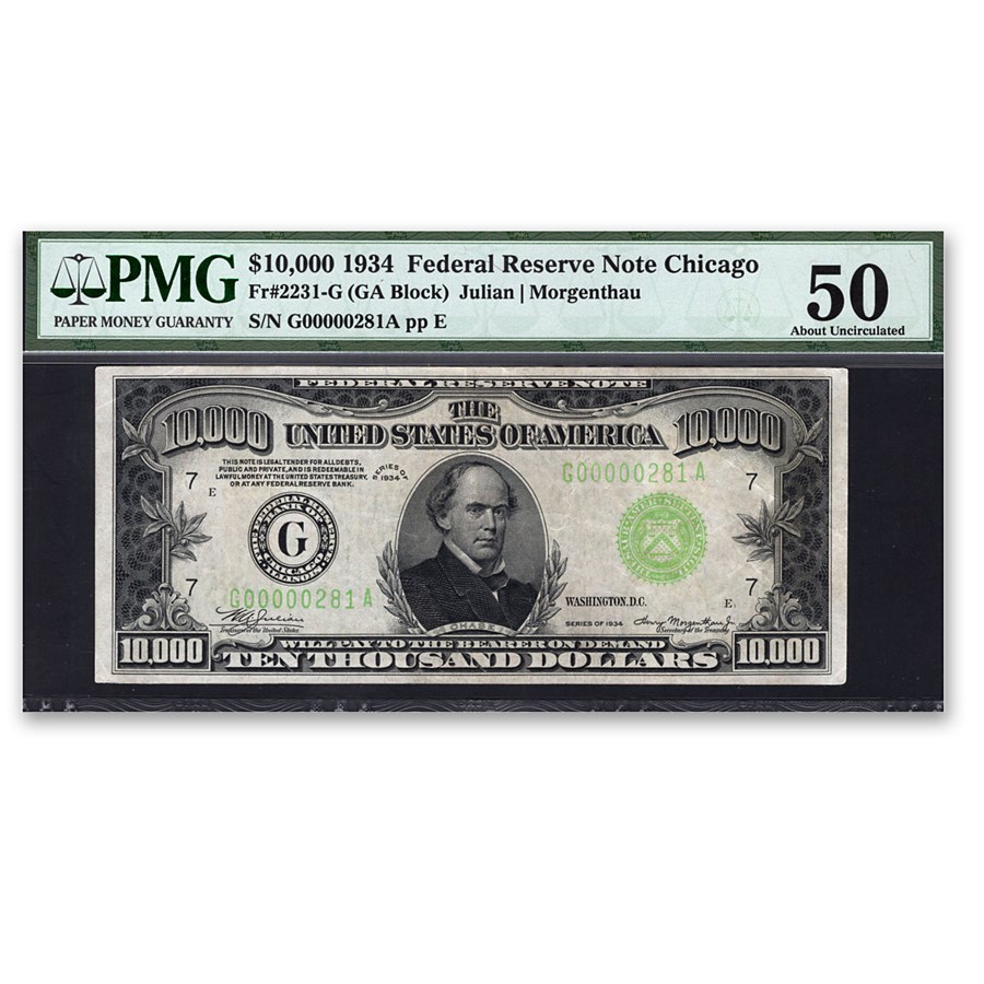 1934 (G-Chicago) $10,000 FRN AU-50 PMG (Fr#2231-G)