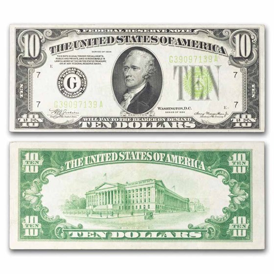 1934 (G-Chicago) $10 FRN VF (Fr#2004-G) Light Green Seal