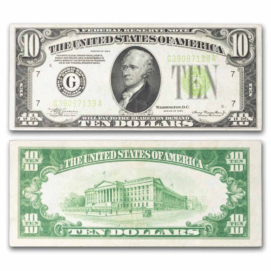 1934 (G-Chicago) $10 FRN VF (Fr#2004-G) Light Green Seal