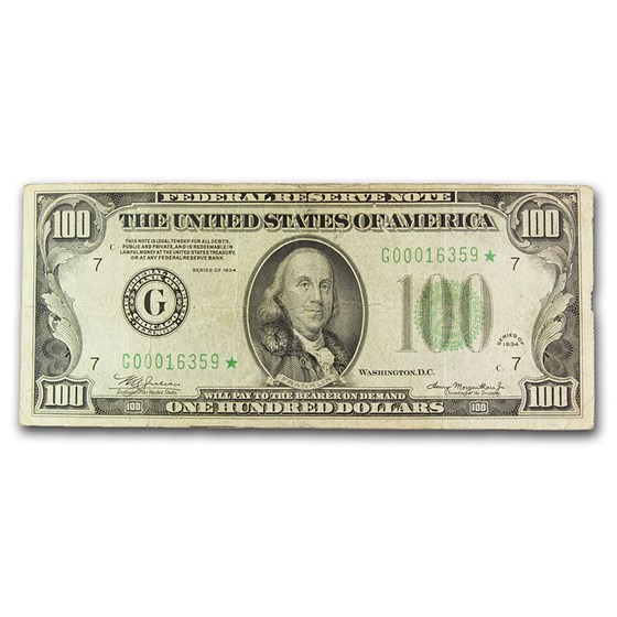 1934* (G-Chicago) $100 FRN VF (Fr#2152-G*) Star Note 1934* (G-Chicago) $100 FRN VF (Fr#2152-G*) Star Note