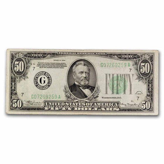 1934 (G-Chicago) $50 FRN VF (Fr#2102-G) 1934 (G-Chicago) $50 FRN VF (Fr#2102-G)