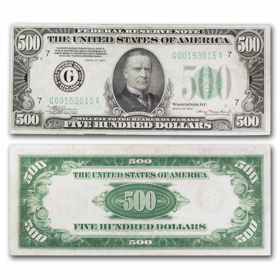1934 (G-Chicago) $500 FRN AU (Fr#2201-G) 1934 (G-Chicago) $500 FRN AU (Fr#2201-G)