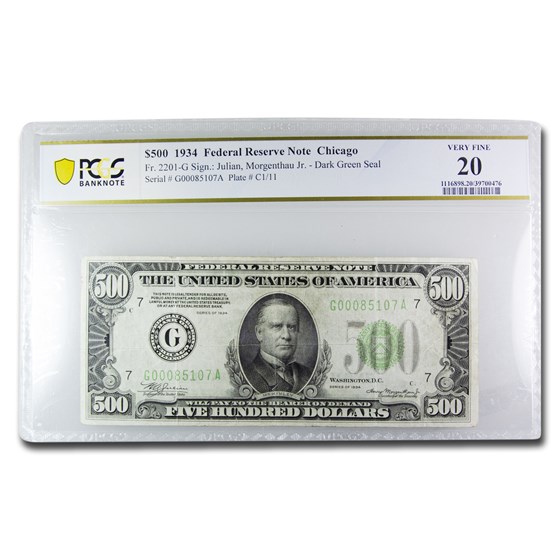 1934 (G-Chicago) $500 FRN VF-20 PCGS 1934 (G-Chicago) $500 FRN VF-20 PCGS