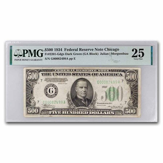 1934 (G-Chicago) $500 FRN VF-25 PMG (Fr#2201-G)