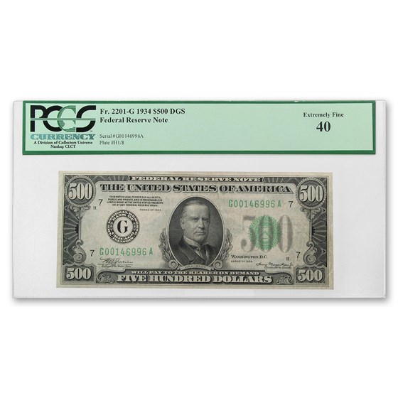 1934 (G-Chicago) $500 FRN XF-40 PCGS (Fr#2201-G) 1934 (G-Chicago) $500 FRN XF-40 PCGS (Fr#2201-G)