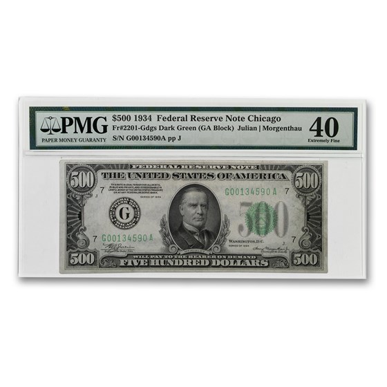1934 (G-Chicago) $500 FRN XF-40 PMG 1934 (G-Chicago) $500 FRN XF-40 PMG