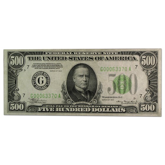 1934 (G-Chicago) $500 FRN XF (Fr#2201-G) 1934 (G-Chicago) $500 FRN XF (Fr#2201-G)