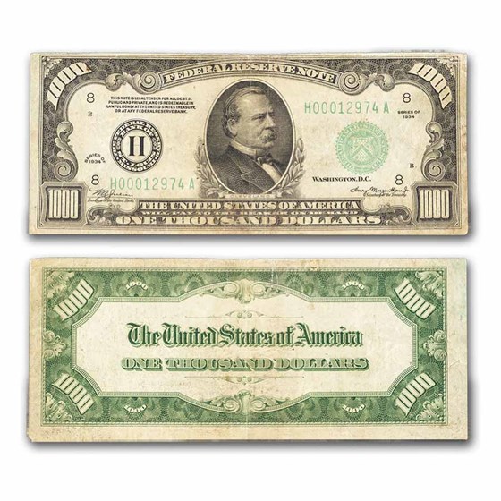 1934 (H-St. Louis) $1,000 FRN VF details (Fr#2211-H)