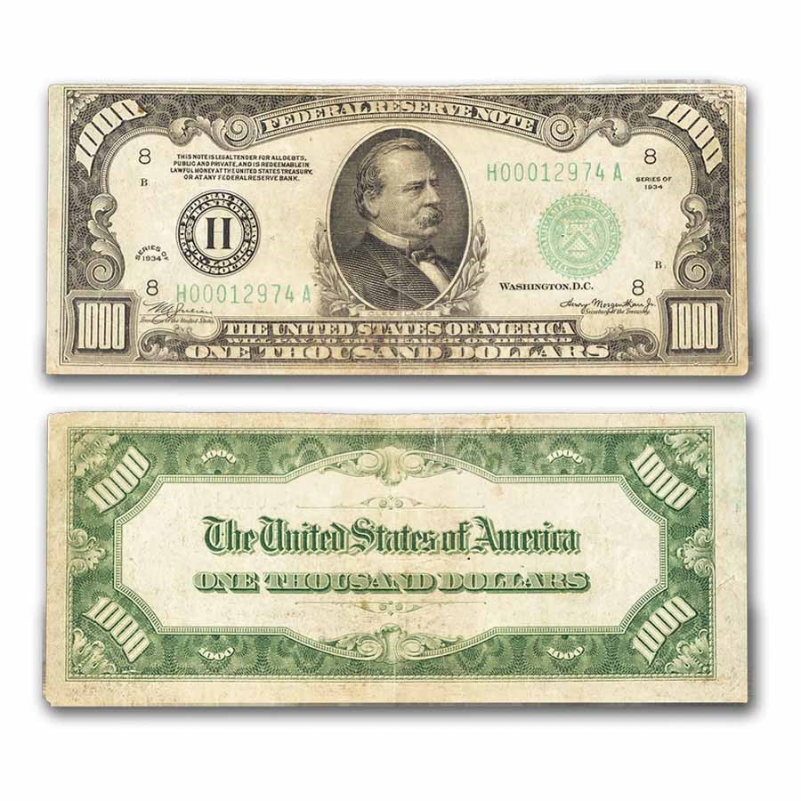 1934 (H-St. Louis) $1,000 FRN VF details (Fr#2211-H)
