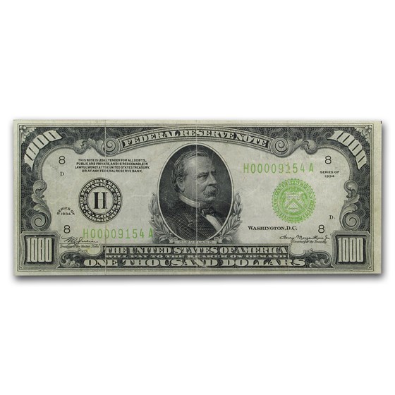 1934 (H-St. Louis) $1,000 FRN XF (Fr#2211-H) 1934 (H-St. Louis) $1,000 FRN XF (Fr#2211-H)