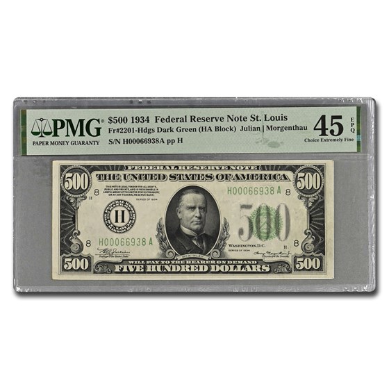 1934 (H-St. Louis) $500 FRN XF-45 EPQ PMG (Fr#2201-H) 1934 (H-St. Louis) $500 FRN XF-45 EPQ PMG (Fr#2201-H)