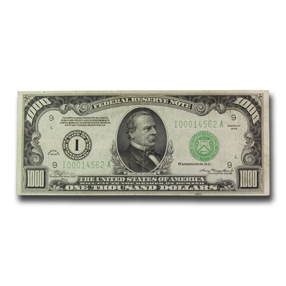 1934 (I-Minneapolis) $1,000 FRN XF (Fr#2211-I) 1934 (I-Minneapolis) $1,000 FRN XF (Fr#2211-I)
