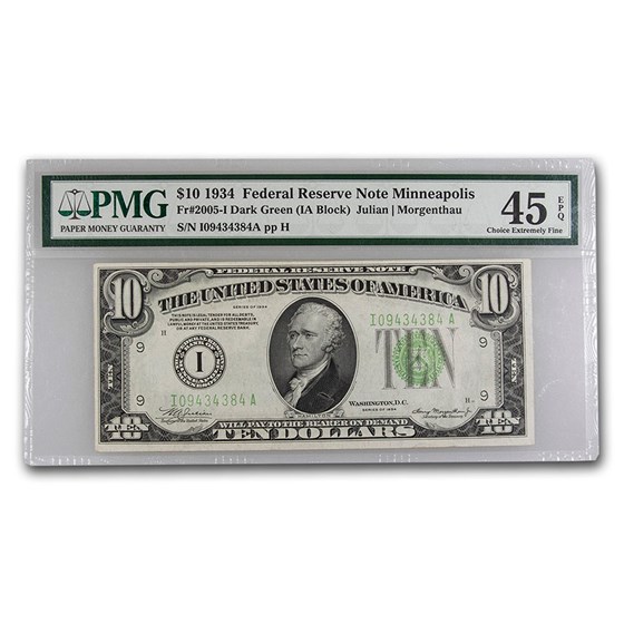 1934 (I-Minneapolis) $10 FRN XF-45 EPQ PMG (Fr#2005-I) 1934 (I-Minneapolis) $10 FRN XF-45 EPQ PMG (Fr#2005-I)