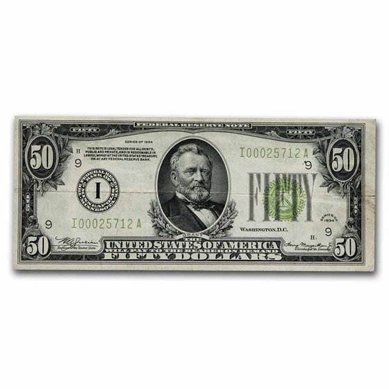1934 (I-Minneapolis) $50 FRN VF (Fr#2102-I) 1934 (I-Minneapolis) $50 FRN VF (Fr#2102-I)