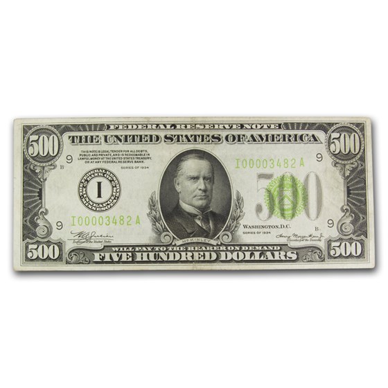 1934 (I-Minneapolis) $500 FRN AU (Fr#2201-I) LGS 1934 (I-Minneapolis) $500 FRN AU (Fr#2201-I) LGS