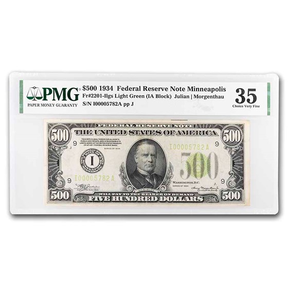 1934 (I-Minneapolis) $500 FRN Ch VF-35 PMG (Fr#2201-I) LGS 1934 (I-Minneapolis) $500 FRN Ch VF-35 PMG (Fr#2201-I) LGS