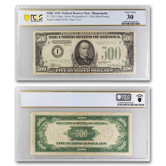 1934 (I-Minneapolis) $500 FRN VF-30 PCGS (Fr#2201-I) 1934 (I-Minneapolis) $500 FRN VF-30 PCGS (Fr#2201-I)