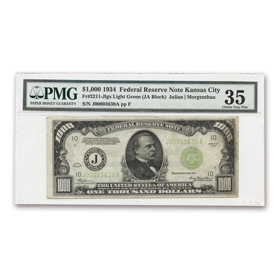 1934 (J-Kansas City) $1,000 FRN Choice VF-35 PMG (LGS) 1934 (J-Kansas City) $1,000 FRN Choice VF-35 PMG (LGS)