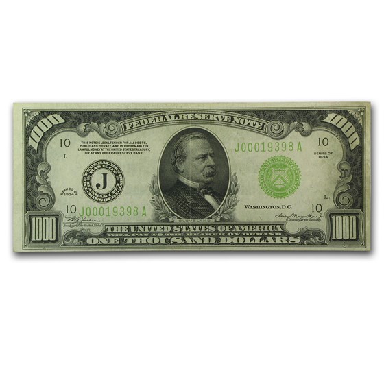 1934 (J-Kansas City) $1,000 FRN VF+ (Light Green Seal) 1934 (J-Kansas City) $1,000 FRN VF+ (Light Green Seal)