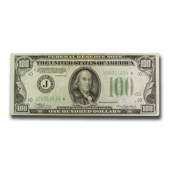 1934* (J-Kansas City) $100 FRN VF (Fr#2152-J*) Star Note 1934* (J-Kansas City) $100 FRN VF (Fr#2152-J*) Star Note