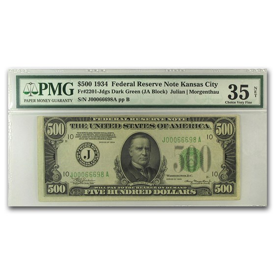 1934 (J-Kansas City) $500 FRN Choice VF-35 Net PMG 1934 (J-Kansas City) $500 FRN Choice VF-35 Net PMG