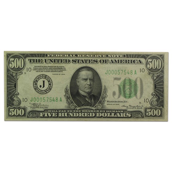 1934 (J-Kansas City) $500 FRN VF+ (Fr#2201-J)