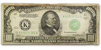 1934 (K-Dallas) $1,000 FRN Fine Details (Mule) 1934 (K-Dallas) $1,000 FRN Fine Details (Mule)