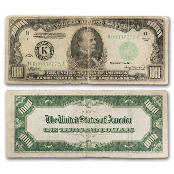 1934 (K-Dallas) $1,000 FRN Good (Fr#2211-K) 1934 (K-Dallas) $1,000 FRN Good (Fr#2211-K)