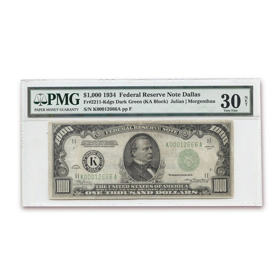 1934 (K-Dallas) $1,000 FRN VF-30 NET PMG 1934 (K-Dallas) $1,000 FRN VF-30 NET PMG