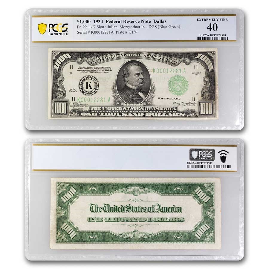 1934 (K-Dallas) $1,000 FRN XF-40 PCGS (Fr#2211-K)