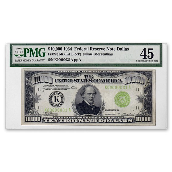 1934 (K-Dallas) $10,000 FRN XF-45 PMG 1934 (K-Dallas) $10,000 FRN XF-45 PMG