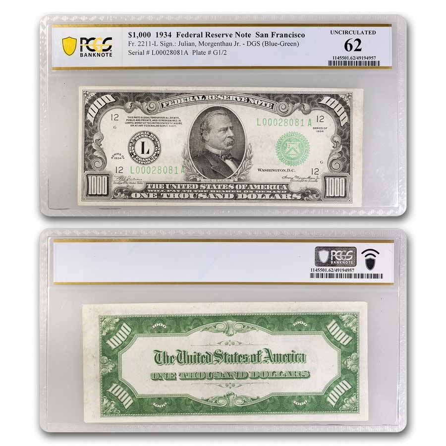 1934 (L-San Francisco) $1,000 FRN CU-62 PCGS (Fr#2211-L)