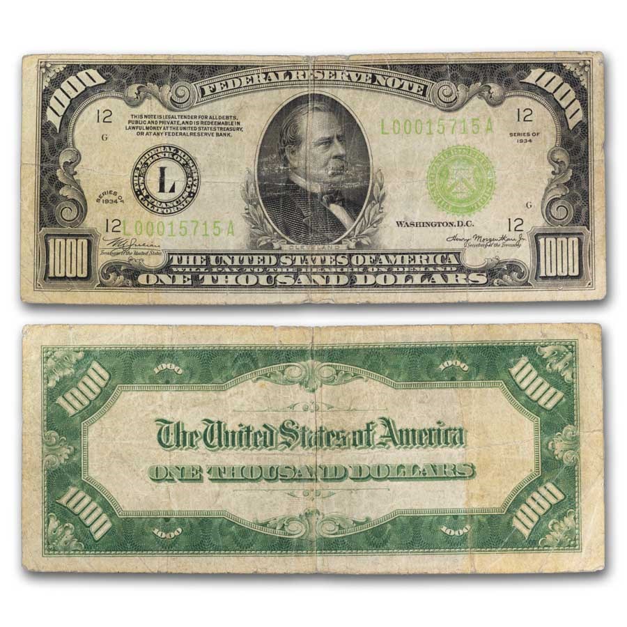 1934 (L-San Francisco) $1,000 FRN Fine+ (Fr#2211-L)
