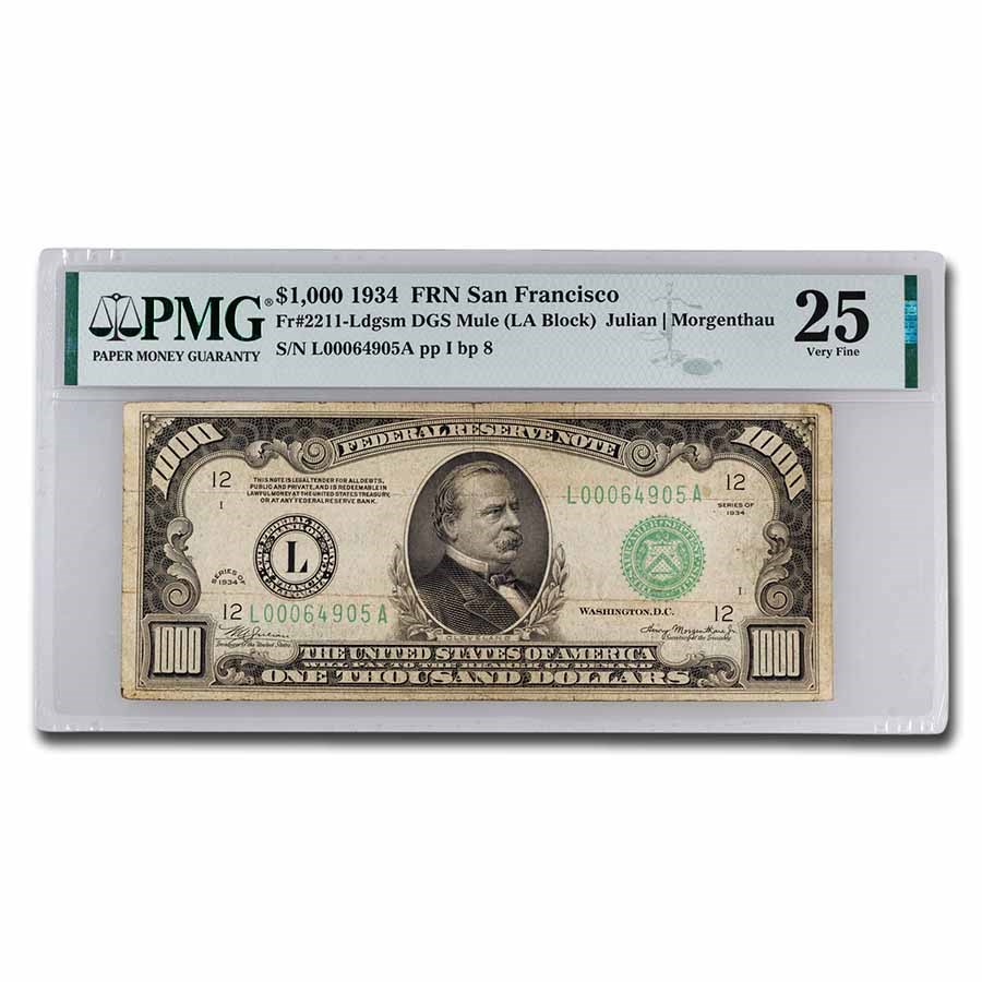 1934 (L-San Francisco) $1,000 FRN VF-25 PMG (Fr#2211-L)