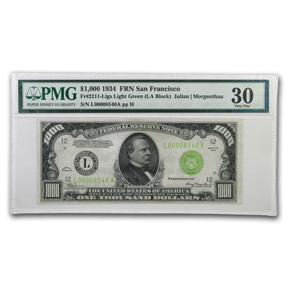 1934 (L-San Francisco) $1,000 FRN VF-30 PMG (LGS) 1934 (L-San Francisco) $1,000 FRN VF-30 PMG (LGS)