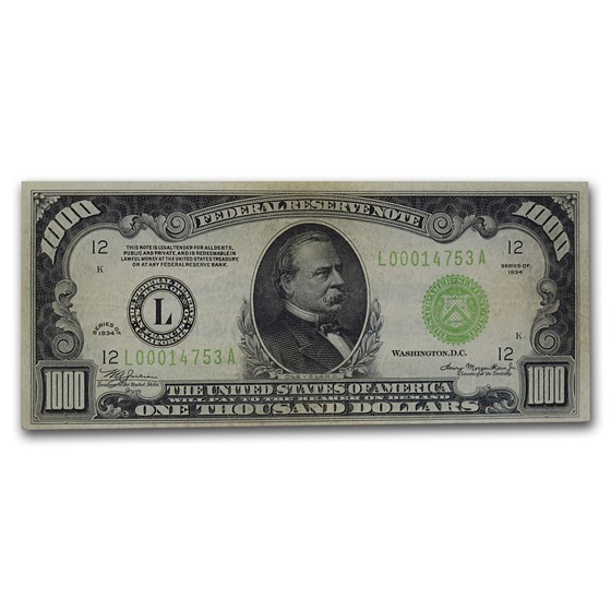 1934 (L-San Francisco) $1,000 FRN VF (LGS) 1934 (L-San Francisco) $1,000 FRN VF (LGS)