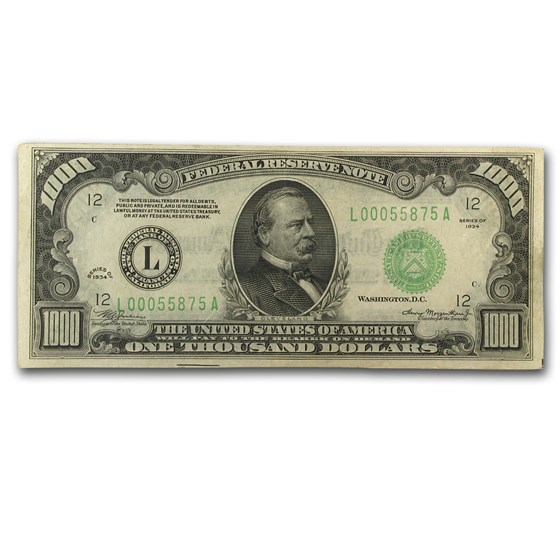 1934 (L-San Francisco) $1,000 FRN XF (Fr#2211-L) 1934 (L-San Francisco) $1,000 FRN XF (Fr#2211-L)