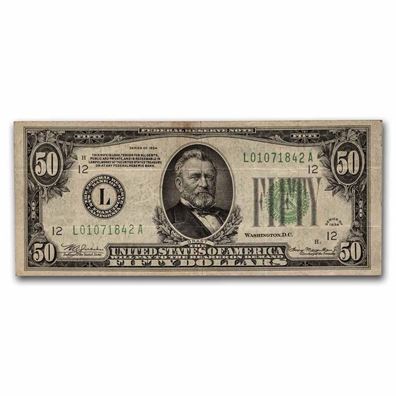 1934 (L-San Francisco) $50 FRN VF (Fr#2102-L) 1934 (L-San Francisco) $50 FRN VF (Fr#2102-L)