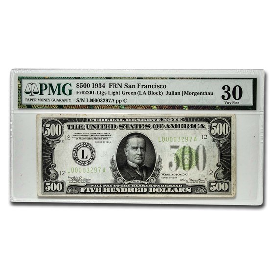 1934 (L-San Francisco) $500 FRN Ch VF-30 PMG (LGS) 1934 (L-San Francisco) $500 FRN Ch VF-30 PMG (LGS)